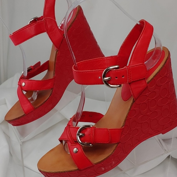 Coach Shoes - Coach Elize Red Signature Wedge 6